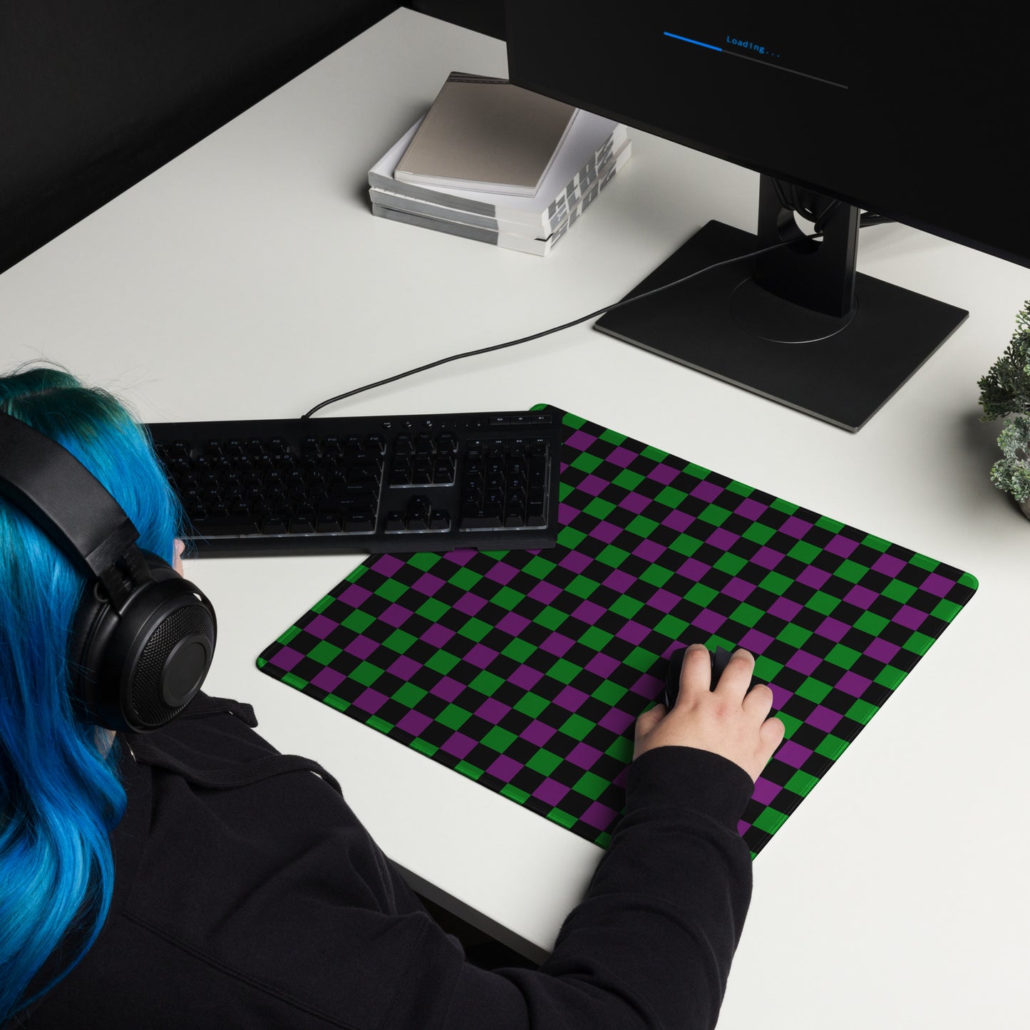 Checkered Mouse Pad - Black, Green & Purple