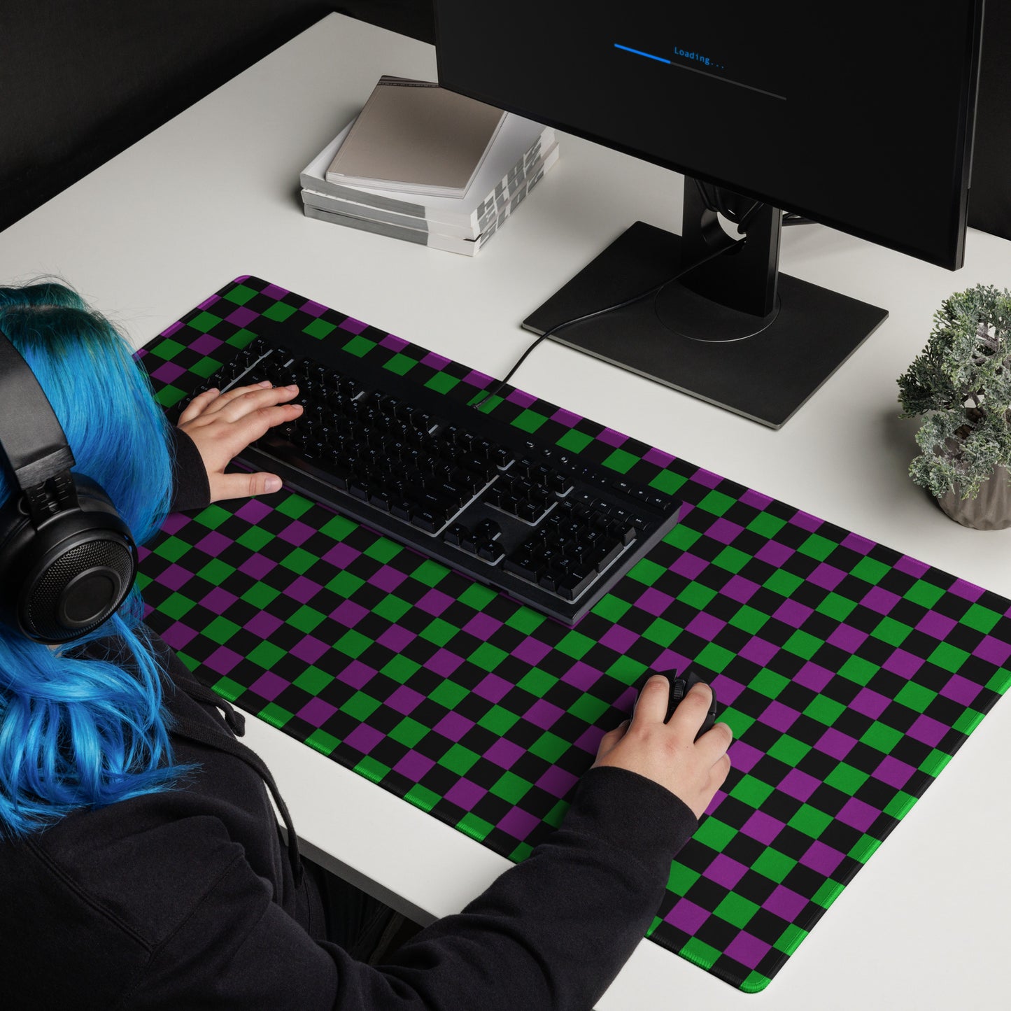 Checkered Mouse Pad - Black, Green & Purple